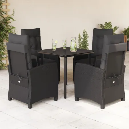 Ensemble à manger de jardin coussins 5pcs Noir Résine tressée