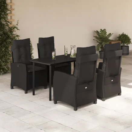 Ensemble à manger de jardin coussins 5pcs Noir Résine tressée