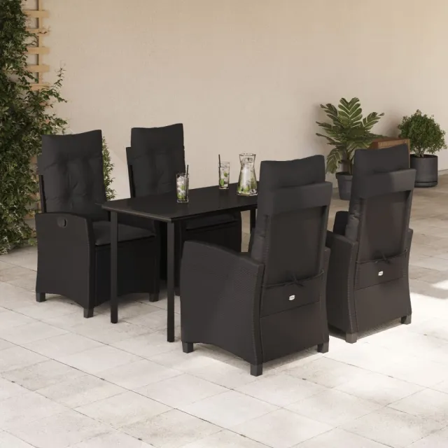Ensemble à manger de jardin coussins 5pcs Noir Résine tressée