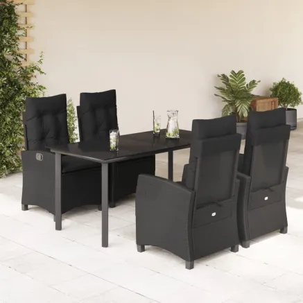 Ensemble à manger de jardin coussins 5pcs Noir Résine tressée