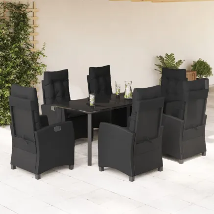 Ensemble à manger de jardin coussins 7pcs Noir Résine tressée