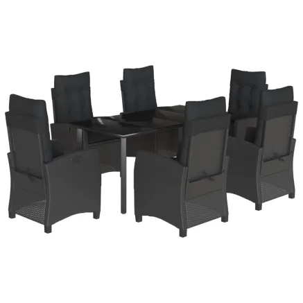 Ensemble à manger de jardin coussins 7pcs Noir Résine tressée 2