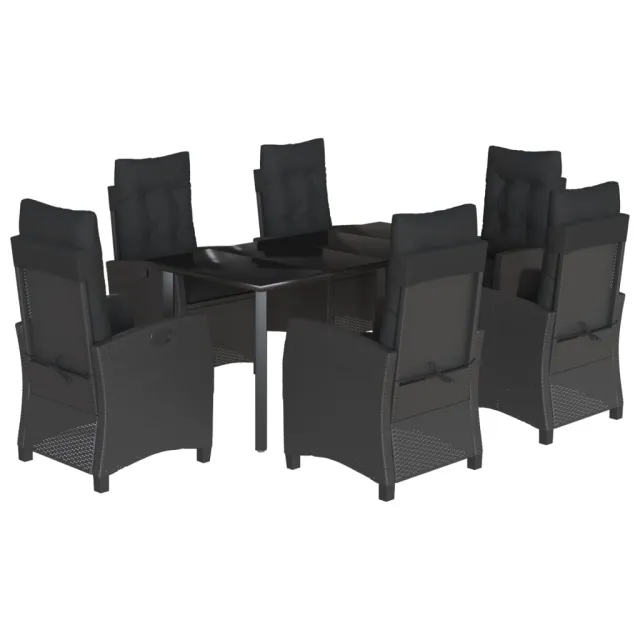 Ensemble à manger de jardin coussins 7pcs Noir Résine tressée