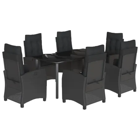 Ensemble à manger de jardin coussins 7pcs Noir Résine tressée