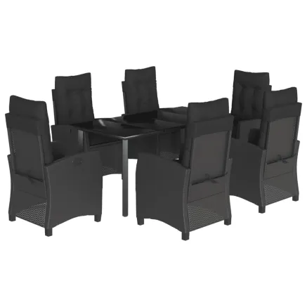 Ensemble à manger de jardin coussins 7pcs Noir Résine tressée 2