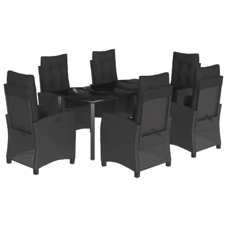 Ensemble à manger de jardin coussins 7pcs Noir Résine tressée
