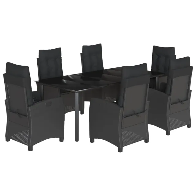 Ensemble à manger de jardin coussins 7pcs Noir Résine tressée