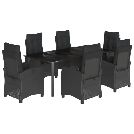 Ensemble à manger de jardin coussins 7pcs Noir Résine tressée