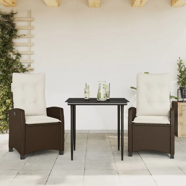 Ensemble à manger de jardin 3 pcs et coussins marron poly rotin