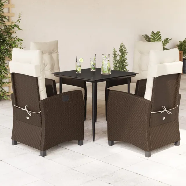 Ensemble à manger de jardin 5 pcs et coussins marron poly rotin