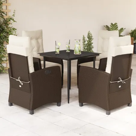Ensemble à manger de jardin 5 pcs et coussins marron poly rotin