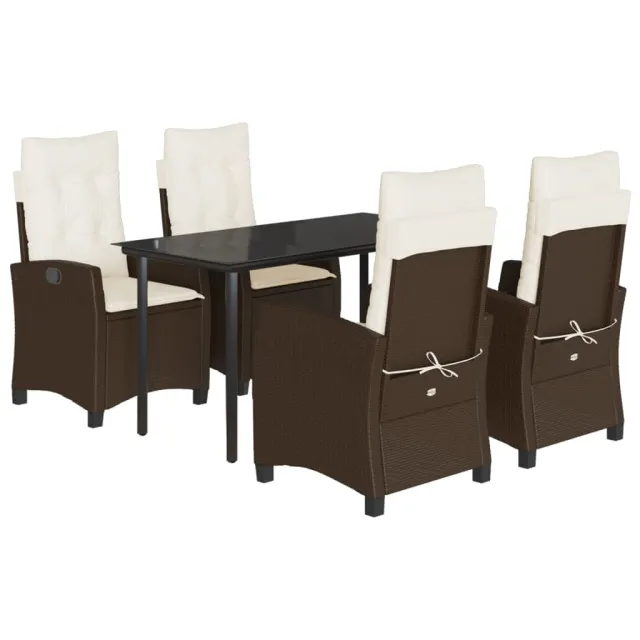 Ensemble à manger de jardin 5 pcs et coussins marron poly rotin