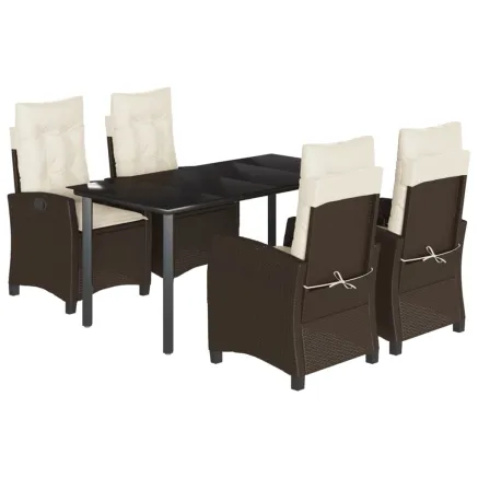 Ensemble à manger de jardin 5 pcs et coussins marron poly rotin 2