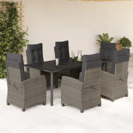 Ensemble à manger de jardin et coussins 7 pcs gris rotin