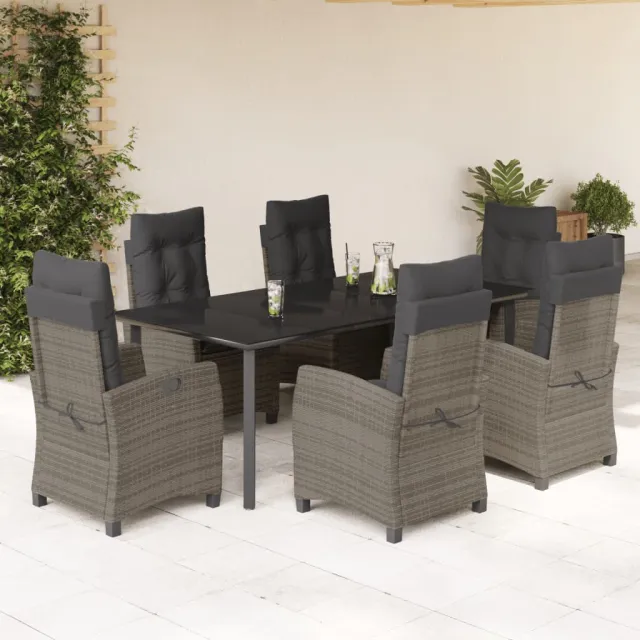 Ensemble à manger de jardin et coussins 7 pcs gris rotin