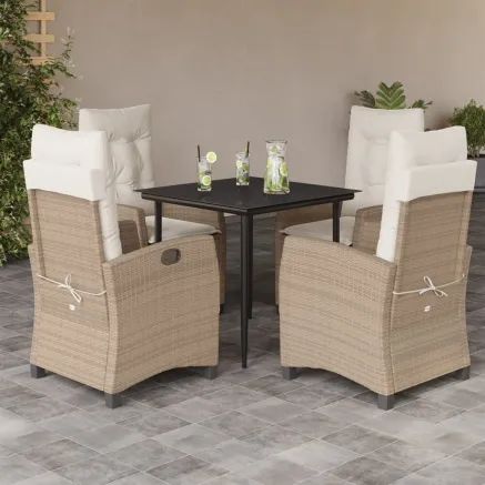 Ensemble à manger de jardin avec coussins 5pcs Beige poly rotin