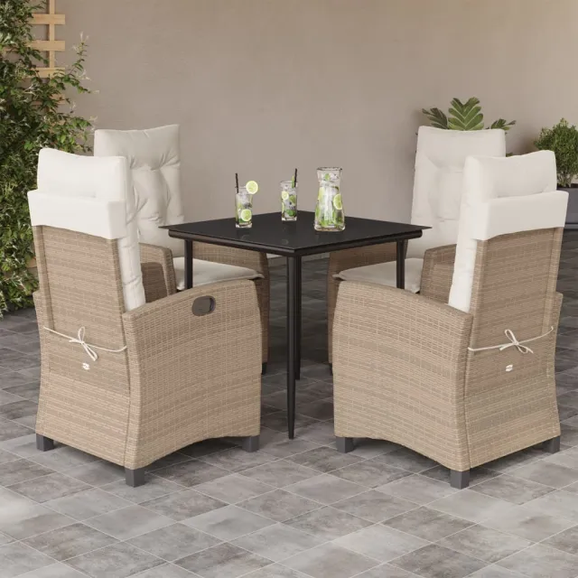 Ensemble à manger de jardin avec coussins 5pcs Beige poly rotin