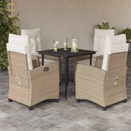Ensemble à manger de jardin avec coussins 5pcs Beige poly rotin