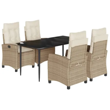Ensemble à manger de jardin avec coussins 5pcs Beige poly rotin
