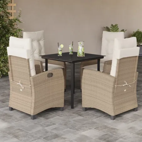 Ensemble à manger de jardin avec coussins 5pcs Beige poly rotin