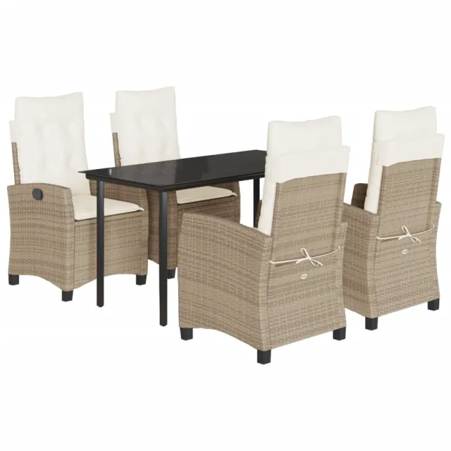 Ensemble à manger de jardin avec coussins 5pcs Beige poly rotin