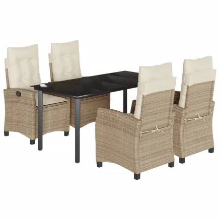 Ensemble à manger de jardin avec coussins 5pcs Beige poly rotin 2