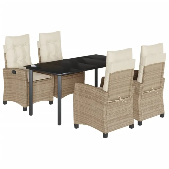 Ensemble à manger de jardin avec coussins 5pcs Beige poly rotin