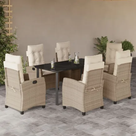 Ensemble à manger de jardin et coussins 7 pcs beige poly rotin