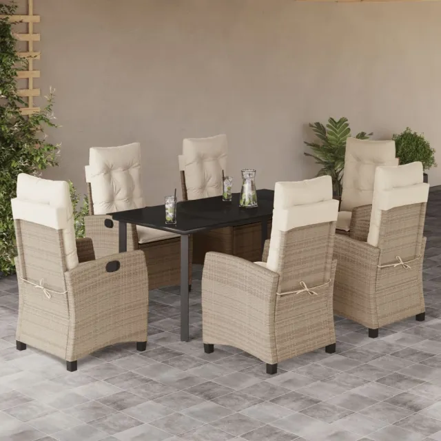 Ensemble à manger de jardin et coussins 7 pcs beige poly rotin