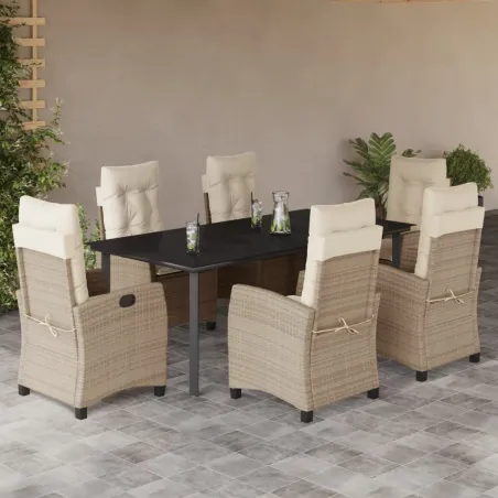 Ensemble à manger de jardin et coussins 7 pcs beige poly rotin