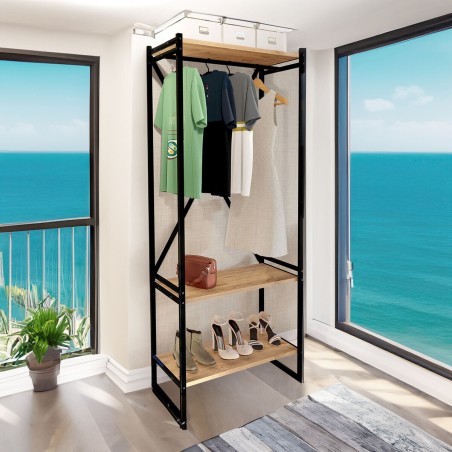 Armoire Alexandra House Living Bert_AR0360 Noir Chêne Métal Bois MDP