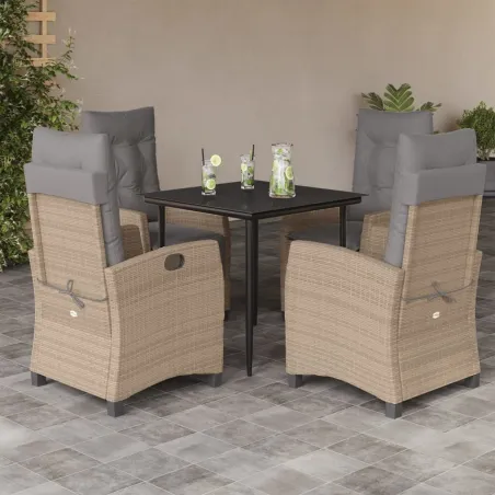 Ensemble à manger de jardin coussins 5 pcs mélange beige rotin