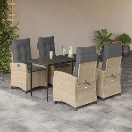 Ensemble à manger de jardin coussins 5 pcs mélange beige rotin