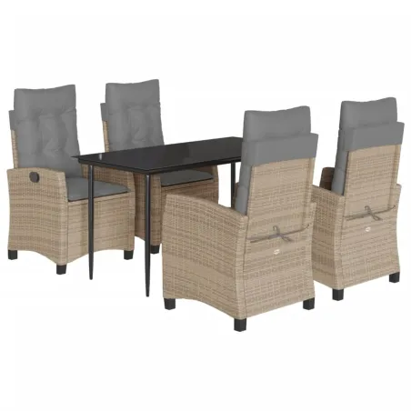 Ensemble à manger de jardin coussins 5 pcs mélange beige rotin