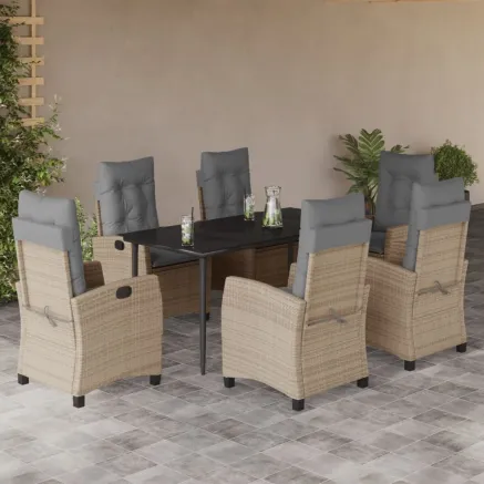 Ensemble à manger de jardin coussins 7 pcs mélange beige rotin