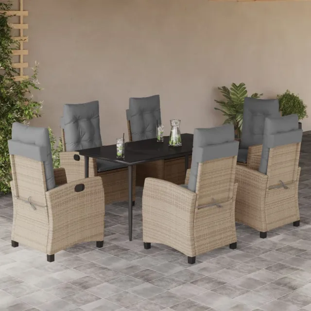 Ensemble à manger de jardin coussins 7 pcs mélange beige rotin