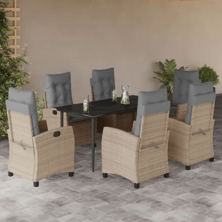 Ensemble à manger de jardin coussins 7 pcs mélange beige rotin