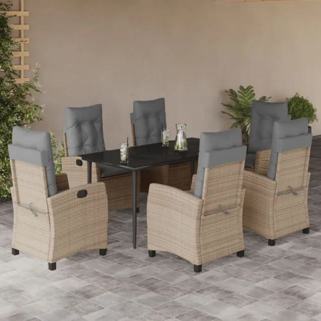 Ensemble à manger de jardin coussins 7 pcs mélange beige rotin