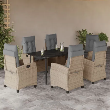 Ensemble à manger de jardin coussins 7 pcs mélange beige rotin