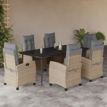 Ensemble à manger de jardin coussins 7 pcs mélange beige rotin