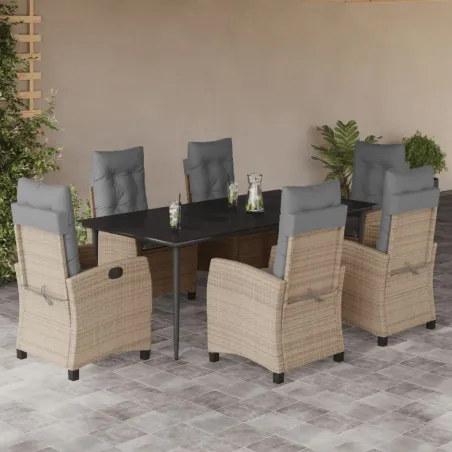 Ensemble à manger de jardin coussins 7 pcs mélange beige rotin