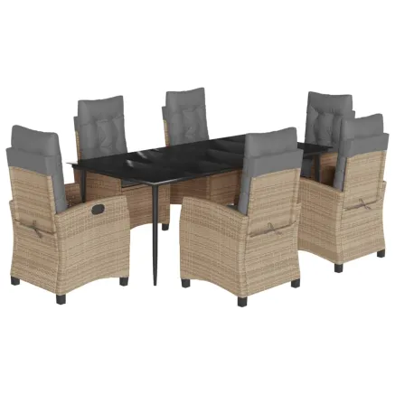 Ensemble à manger de jardin coussins 7 pcs mélange beige rotin 2