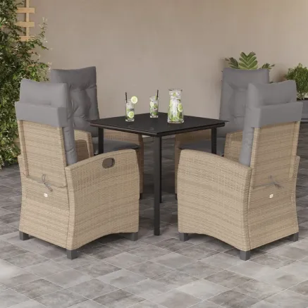 Ensemble à manger de jardin coussins 5 pcs mélange beige rotin