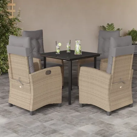 Ensemble à manger de jardin coussins 5 pcs mélange beige rotin