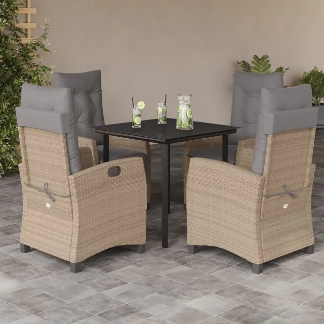 Ensemble à manger de jardin coussins 5 pcs mélange beige rotin