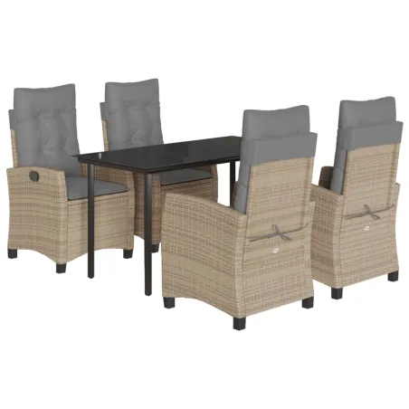 Ensemble à manger de jardin coussins 5 pcs mélange beige rotin