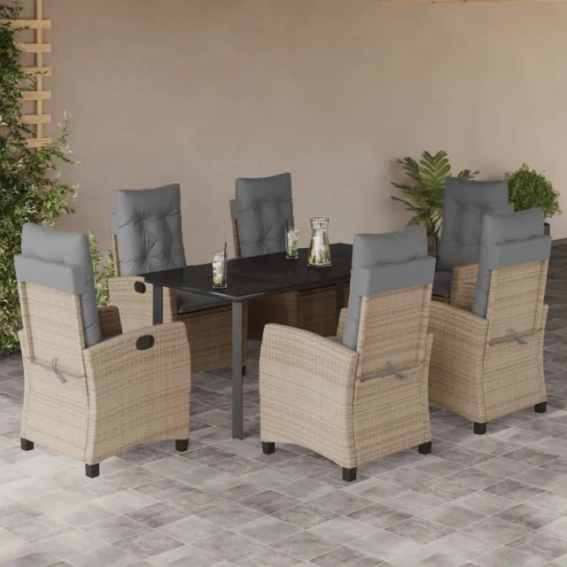 Ensemble à manger de jardin coussins 7 pcs mélange beige rotin