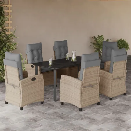 Ensemble à manger de jardin coussins 7 pcs mélange beige rotin