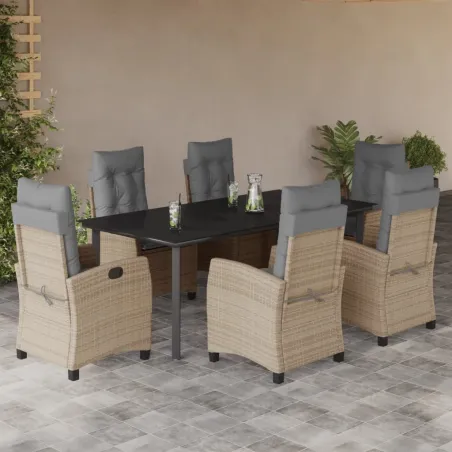 Ensemble à manger de jardin coussins 7 pcs mélange beige rotin