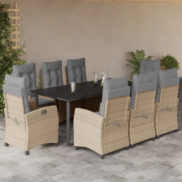 Ensemble à manger de jardin et coussins 9 pcs mélange beige